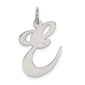 Sterling Silver, Ella Collection, LG Fancy Script Initial E Pendant